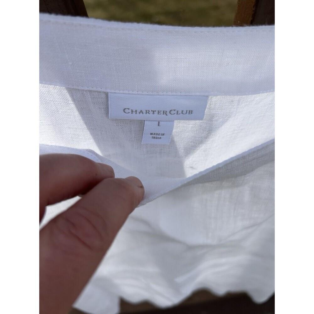 Charter Club Shirt Women’s Linen Boho 3/4 BowSleeve Boat Neck Solid White Blouse - Picture 3 of 7